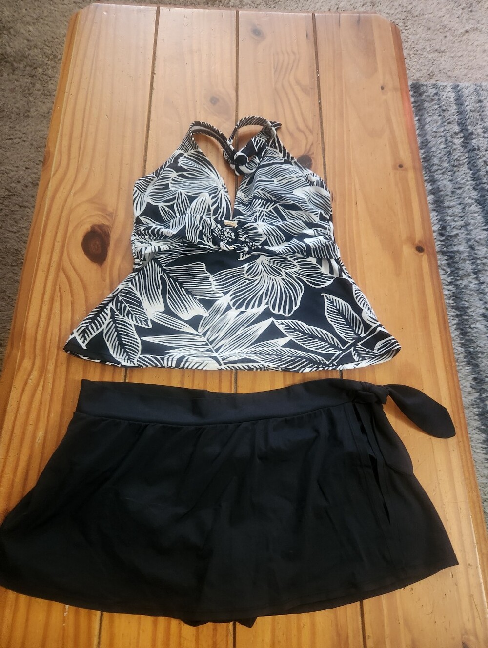 Chaps 2 Piece Tankini Set Black/White Size 10